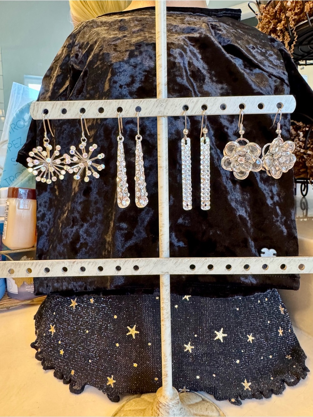 Vintage Charming Charlie Y2K Rhinestone Dangle Earring Set - 4 Pairs